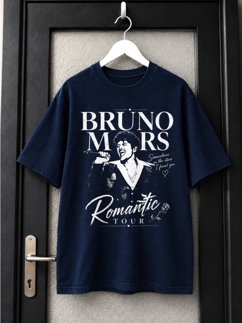 Bruno Mars Romantic Tour 2026 Somewhere in the Star Navy Graphic T-Shirt